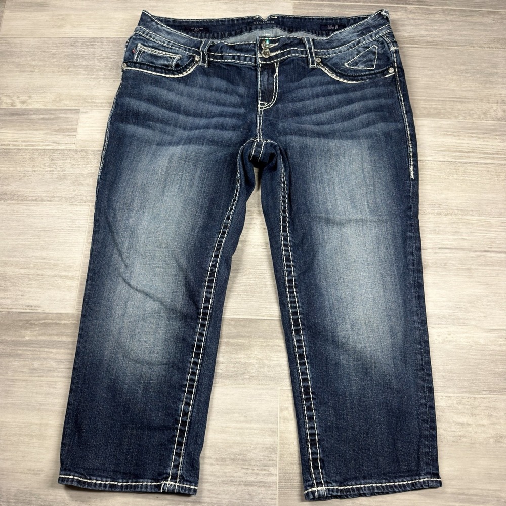 Vigoss THE DALLAS Capri Thick Stitch Bling Blue Jeans Women's Size 16 Inseam 21"